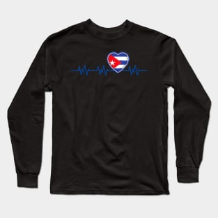 Cuba Heartbeat Flag Pulse Cuban Nationality Long Sleeve T-Shirt